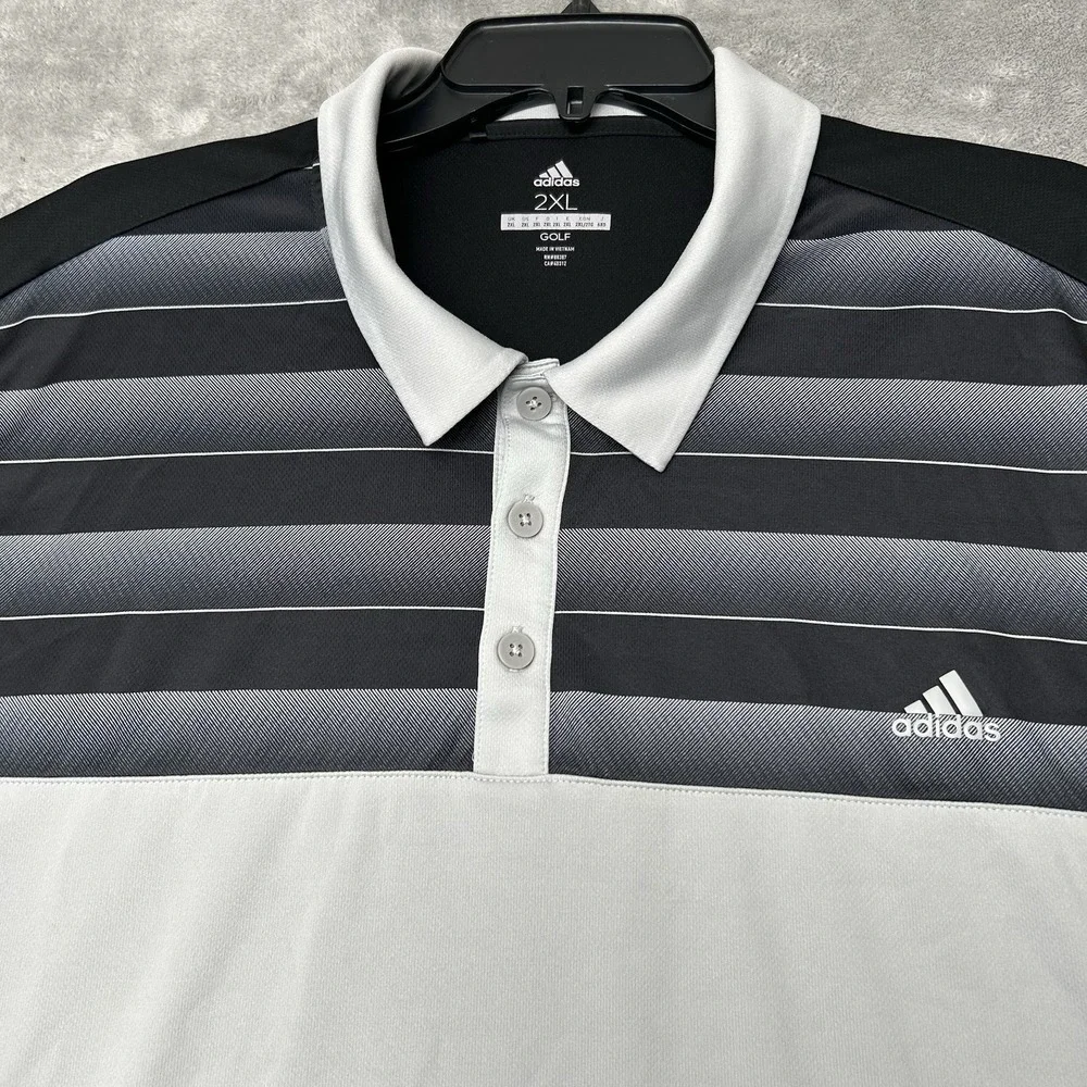 ADIDAS Polo Shirt Mens 2XL Golf Performance Sport Stretch Casual Black Gray